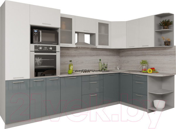 Изображение товара Кухонный гарнитур Интерлиния Мила Gloss 1.68x3.2 правая (белый/асфальт)