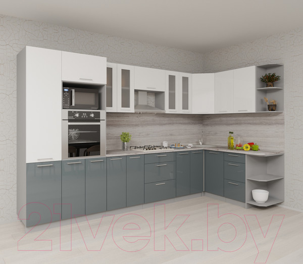 Изображение товара Кухонный гарнитур Интерлиния Мила Gloss 1.68x3.4 правая (белый/асфальт)