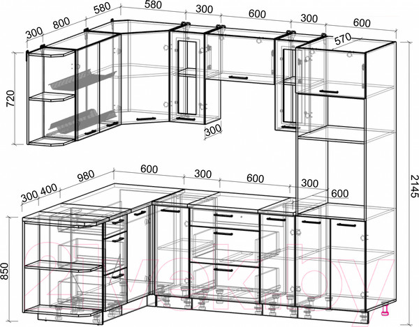 Изображение товара Кухонный гарнитур Интерлиния Мила Gloss 1.68x2.4 правая (бордовый/черный)