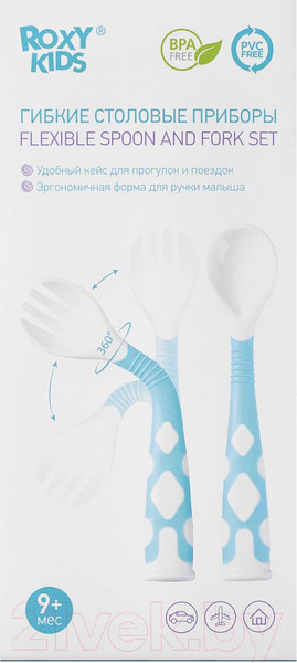 Изображение товара Набор столовых приборов для кормления Roxy-Kids Ложка и вилка / RFD-002-B (голубой)