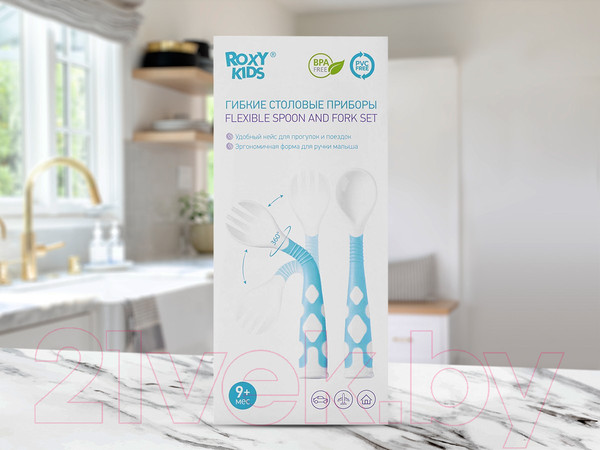 Изображение товара Набор столовых приборов для кормления Roxy-Kids Ложка и вилка / RFD-002-B (голубой)