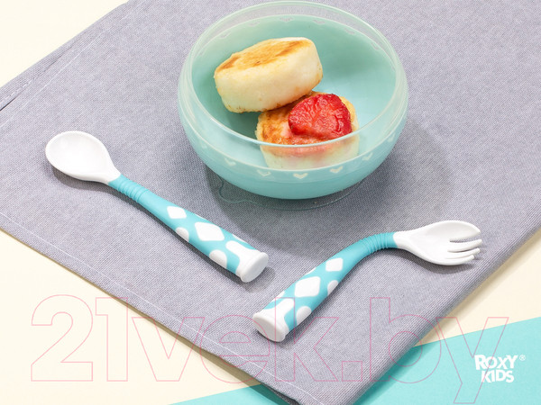 Изображение товара Набор столовых приборов для кормления Roxy-Kids Ложка и вилка / RFD-002-B (голубой)