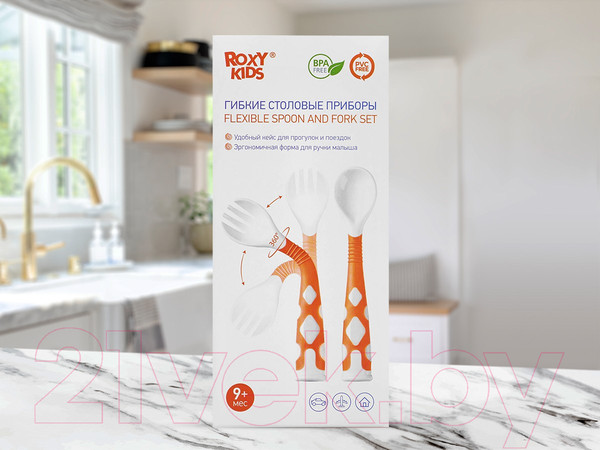 Изображение товара Набор столовых приборов для кормления Roxy-Kids Ложка и вилка / RFD-002-O (оранжевый)