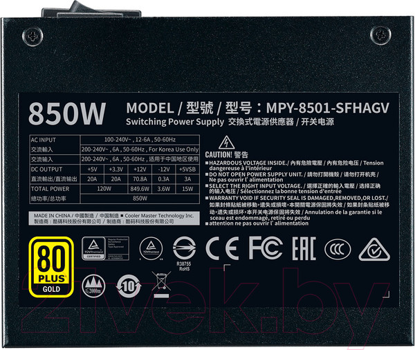 Изображение товара Блок питания для компьютера Cooler Master V850 Gold SFX Full Modular 850W (MPY-8501-SFHAGV-EU)