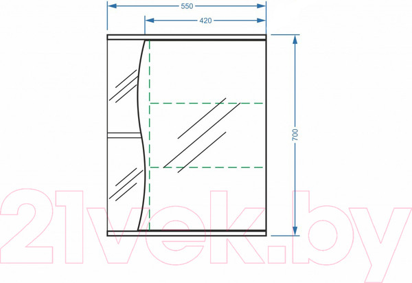 Изображение товара Шкаф с зеркалом для ванной Vako Волна 55 / 11149