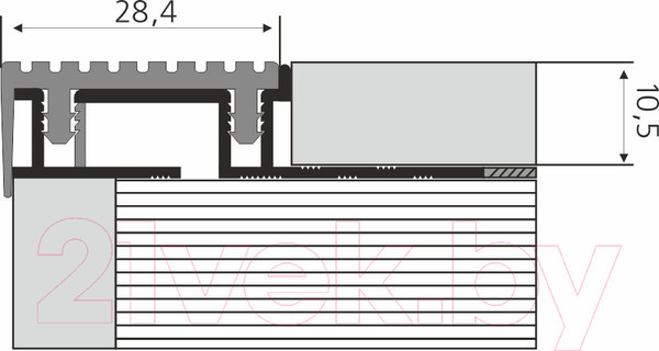 Изображение товара Профиль декоративный Лука Для ступеней с ПВХ-вставкой ПУ 09-1.2500.470 2500x28.4x10.5 (серебристый/черный)