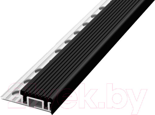 Изображение товара Профиль декоративный Лука Для ступеней с ПВХ-вставкой ПУ 09-1.2500.470 2500x28.4x10.5 (серебристый/черный)