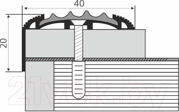 Изображение товара Профиль декоративный Лука Для ступеней с ПВХ-накладкой ПУ 71.2700.01л 2700x40x20 (серебристый/серый)
