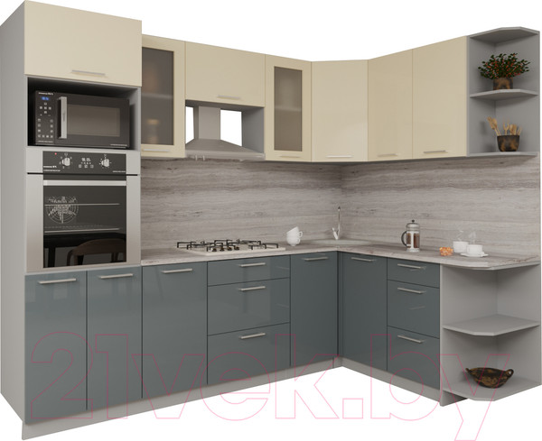 Изображение товара Кухонный гарнитур Интерлиния Мила Gloss 1.68x2.6 правая (ваниль/асфальт)