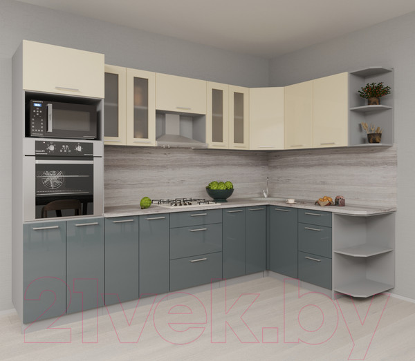 Изображение товара Кухонный гарнитур Interline Мила Gloss 1.68x3.0 правая (ваниль/асфальт)