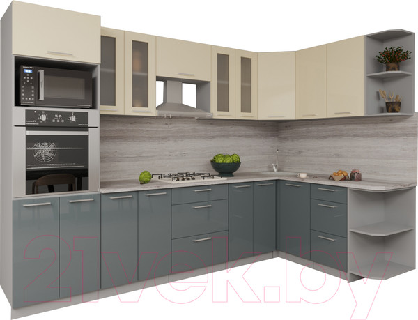 Изображение товара Кухонный гарнитур Interline Мила Gloss 1.68x3.0 правая (ваниль/асфальт)