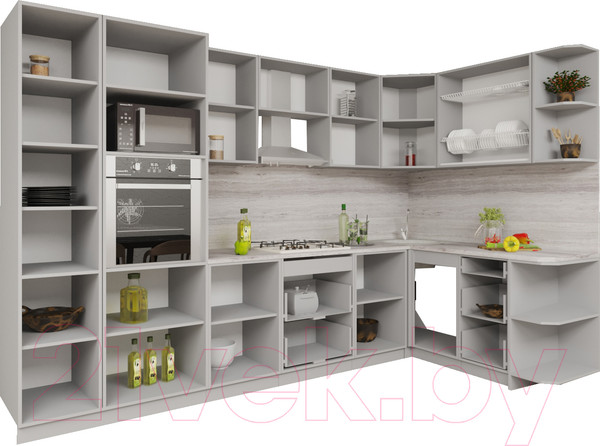 Изображение товара Кухонный гарнитур Interline Мила Gloss 1.68x3.2 правая (ваниль/асфальт)