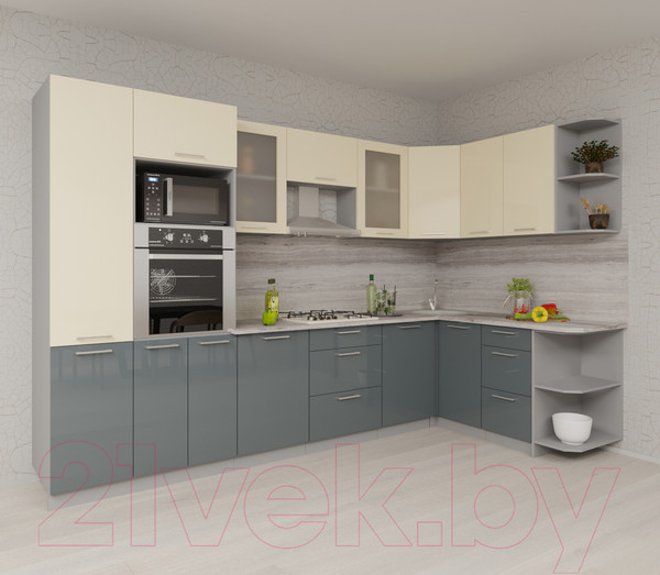 Изображение товара Кухонный гарнитур Interline Мила Gloss 1.68x3.2 правая (ваниль/асфальт)
