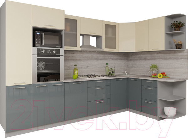 Изображение товара Кухонный гарнитур Interline Мила Gloss 1.68x3.2 правая (ваниль/асфальт)