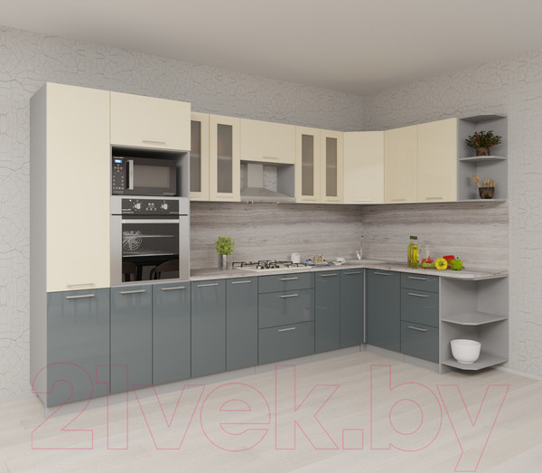 Изображение товара Кухонный гарнитур Интерлиния Мила Gloss 1.68x3.4 правая (ваниль/асфальт)