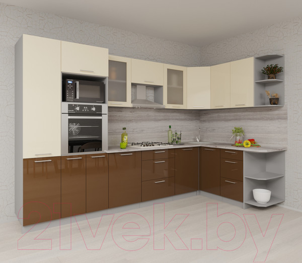 Изображение товара Кухонный гарнитур Интерлиния Мила Gloss 1.68x3.2 правая (ваниль/шоколад)