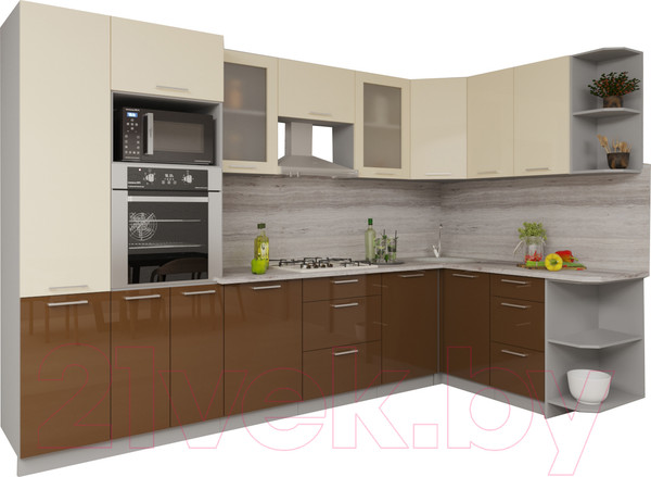 Изображение товара Кухонный гарнитур Интерлиния Мила Gloss 1.68x3.2 правая (ваниль/шоколад)