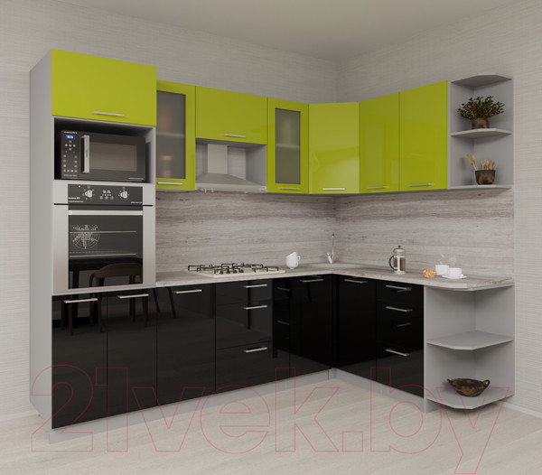 Изображение товара Кухонный гарнитур Интерлиния Мила Gloss 1.68x2.6 правая (яблоня/черный)