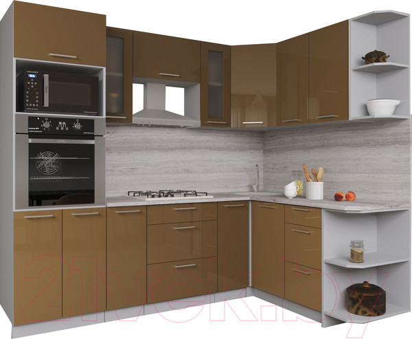 Изображение товара Кухонный гарнитур Интерлиния Мила Gloss 1.68x2.4 правая (капучино)