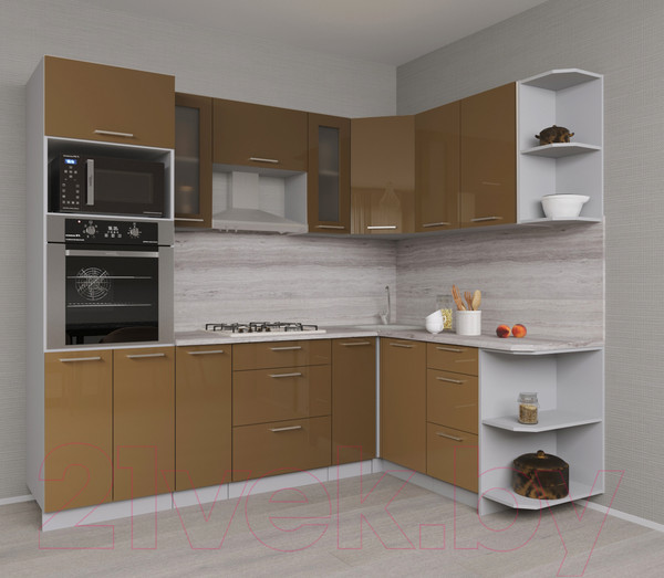 Изображение товара Кухонный гарнитур Интерлиния Мила Gloss 1.68x2.4 правая (капучино)