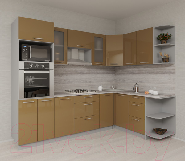 Изображение товара Кухонный гарнитур Интерлиния Мила Gloss 1.68x2.6 правая (капучино)