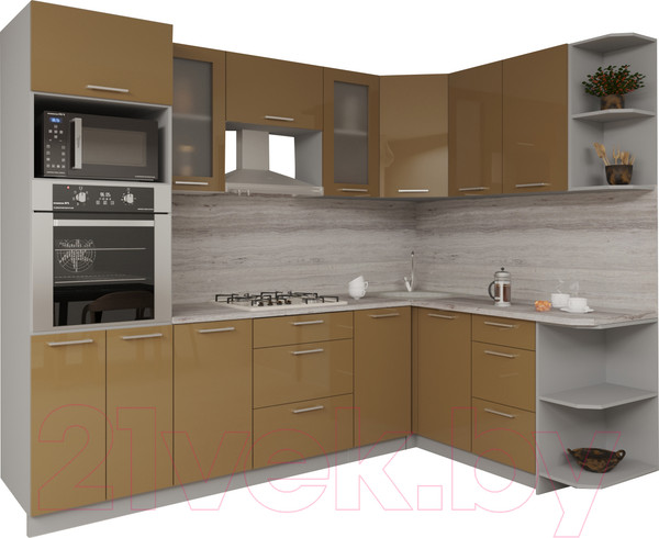 Изображение товара Кухонный гарнитур Интерлиния Мила Gloss 1.68x2.6 правая (капучино)