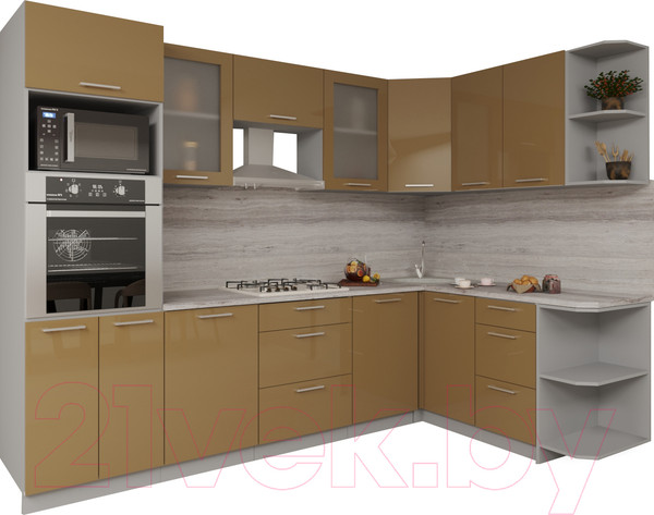 Изображение товара Кухонный гарнитур Интерлиния Мила Gloss 1.68x2.8 правая (капучино)