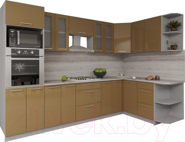 Изображение товара Кухонный гарнитур Interline Мила Gloss 1.68x3.0 правая (капучино)