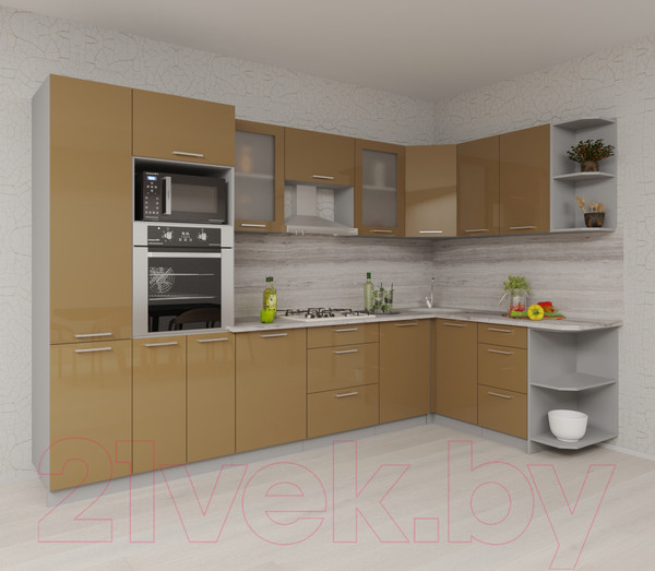 Изображение товара Кухонный гарнитур Интерлиния Мила Gloss 1.68x3.2 правая (капучино)