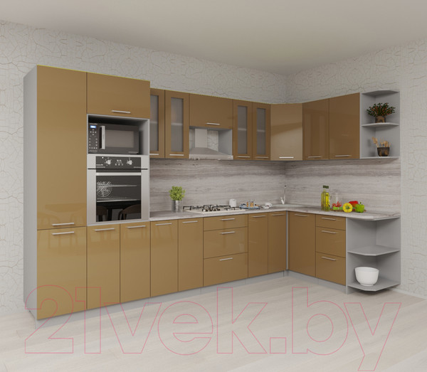 Изображение товара Кухонный гарнитур Интерлиния Мила Gloss 1.68x3.4 правая (капучино)