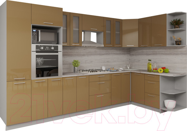 Изображение товара Кухонный гарнитур Интерлиния Мила Gloss 1.68x3.4 правая (капучино)