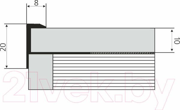 Изображение товара Профиль декоративный Лука Для ступеней F-образный гнущийся ПУ 13-1.2700.01л 2700x8x10 (серебристый)