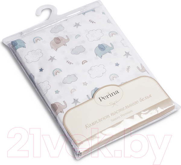 Изображение товара Комплект постельный для малышей Perina Fancy Слоники / F3-01.10 (3 предмета, голубой)