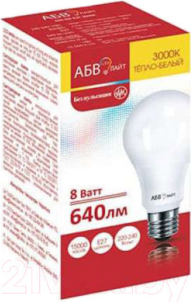 Изображение товара Лампа АБВ LED лайт A60 8W E27 3000К