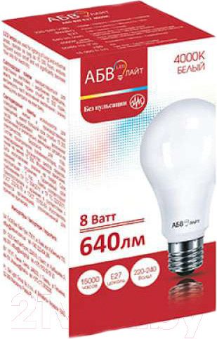 Изображение товара Лампа АБВ LED лайт A60 8W E27 4000К