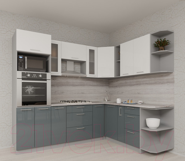 Изображение товара Кухонный гарнитур Интерлиния Мила Gloss 1.88x2.4 правая (белый/асфальт)