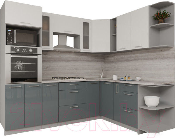 Изображение товара Кухонный гарнитур Интерлиния Мила Gloss 1.88x2.4 правая (белый/асфальт)