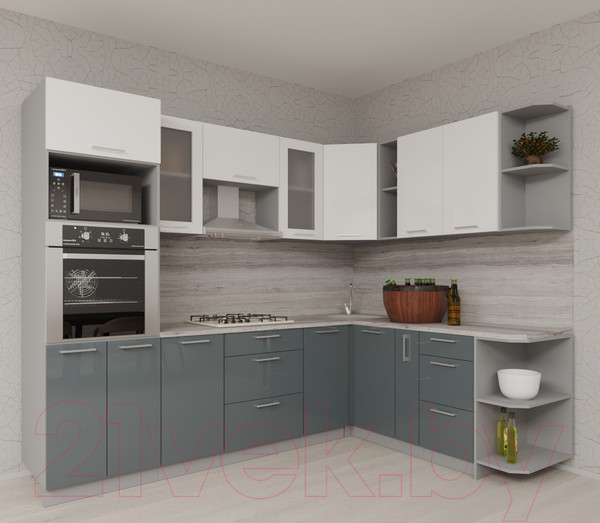 Изображение товара Кухонный гарнитур Интерлиния Мила Gloss 1.88x2.8 правая (белый/асфальт)