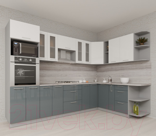 Изображение товара Кухонный гарнитур Интерлиния Мила Gloss 1.88x3.0 правая (белый/асфальт)