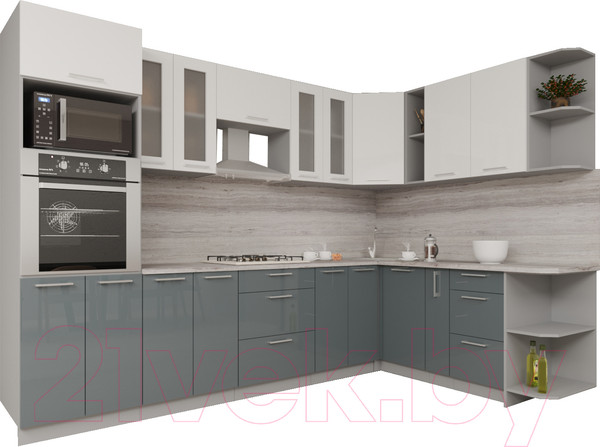 Изображение товара Кухонный гарнитур Интерлиния Мила Gloss 1.88x3.0 правая (белый/асфальт)
