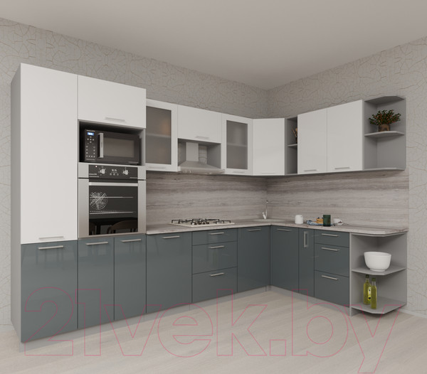 Изображение товара Кухонный гарнитур Интерлиния Мила Gloss 1.88x3.2 правая (белый/асфальт)