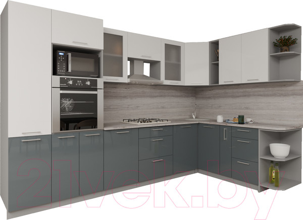 Изображение товара Кухонный гарнитур Интерлиния Мила Gloss 1.88x3.2 правая (белый/асфальт)