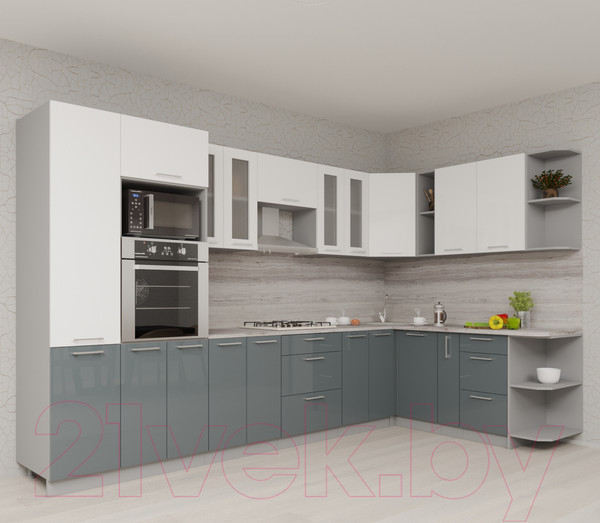 Изображение товара Кухонный гарнитур Интерлиния Мила Gloss 1.88x3.4 правая (белый/асфальт)