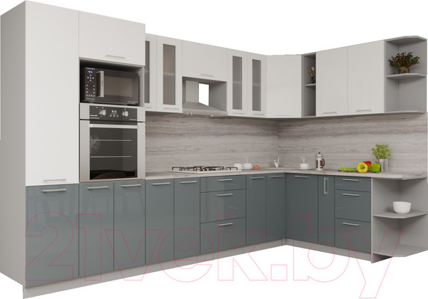 Изображение товара Кухонный гарнитур Интерлиния Мила Gloss 1.88x3.4 правая (белый/асфальт)