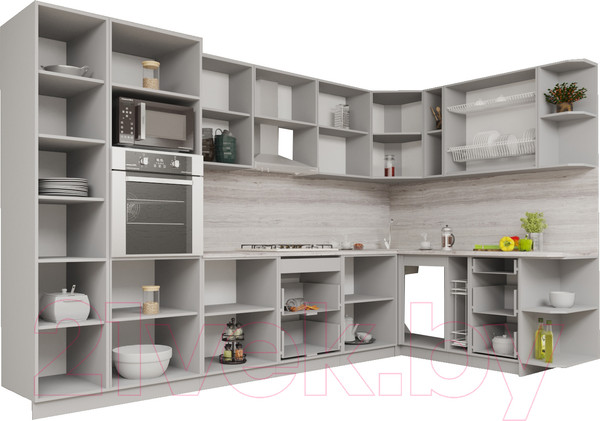 Изображение товара Кухонный гарнитур Интерлиния Мила Gloss 1.88x3.4 правая (белый/асфальт)