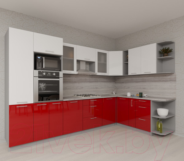 Изображение товара Кухонный гарнитур Интерлиния Мила Gloss 1.88x3.2 правая (белый/красный)