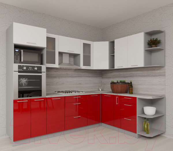 Изображение товара Кухонный гарнитур Интерлиния Мила Gloss 1.88x2.8 правая (белый/красный)