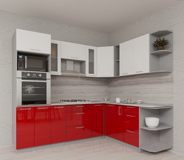 Изображение товара Кухонный гарнитур Интерлиния Мила Gloss 1.88x2.4 правая (белый/красный)