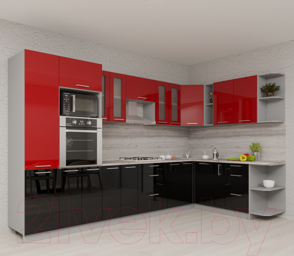 Изображение товара Кухонный гарнитур Интерлиния Мила Gloss 1.88x3.4 правая (красный/черный)
