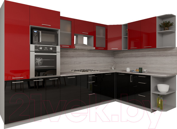Изображение товара Кухонный гарнитур Интерлиния Мила Gloss 1.88x3.2 правая (красный/черный)